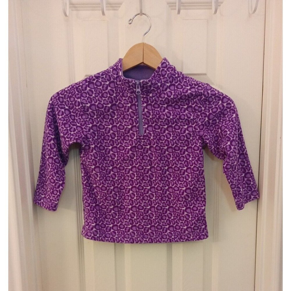 Girls Hanna Andersson Purple Animal Print 1/4 Zip Fleece Sweater Size 4T